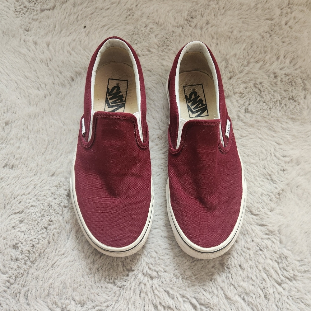 Burgundy Vans Slip Ons